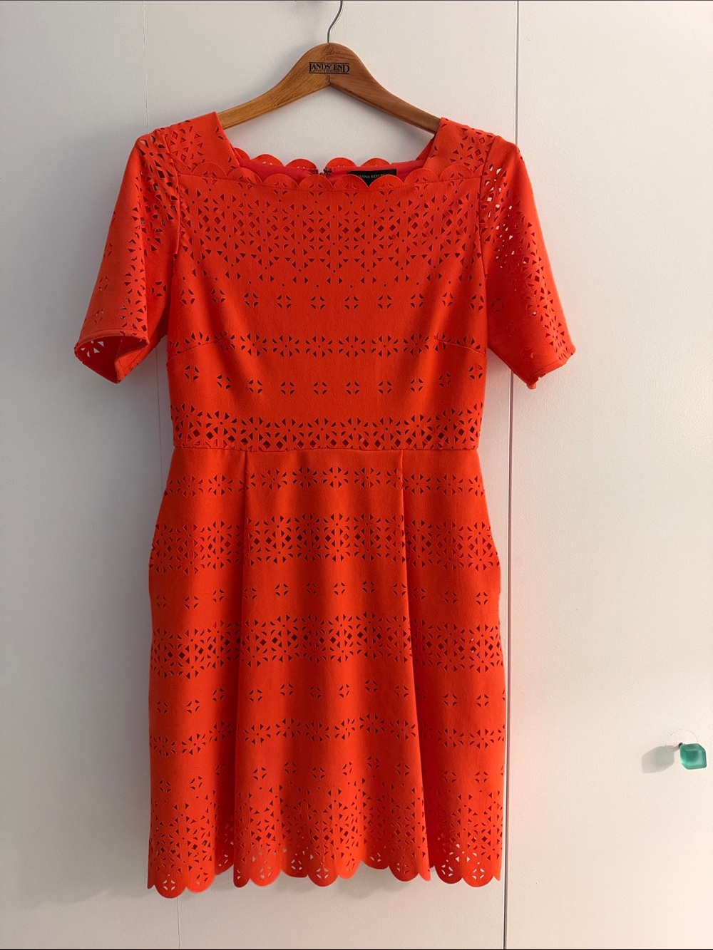Banana Republic Orange Laser-Cut Scallop Hem Fit & Flare Dress
